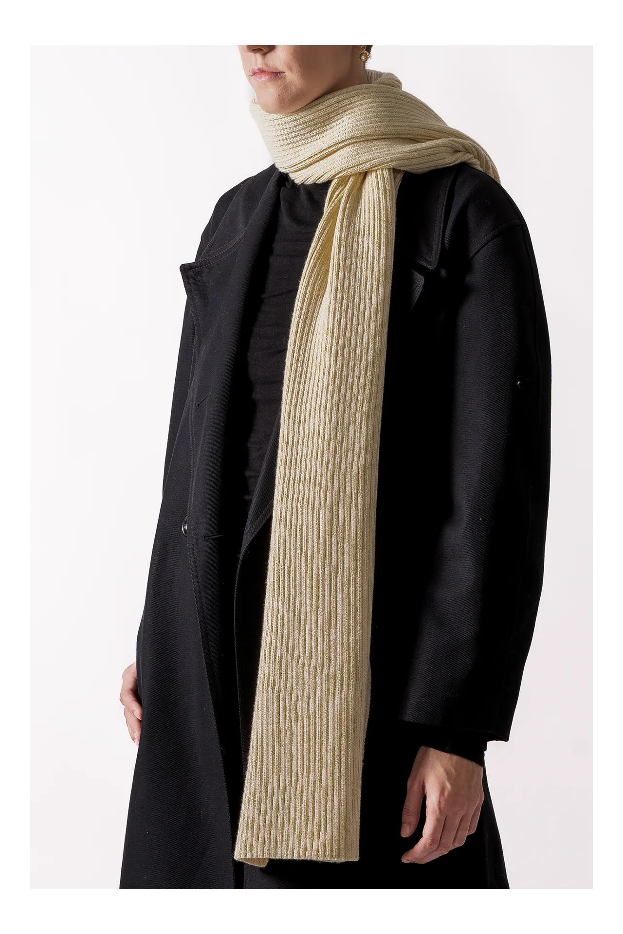 Ecru ribbed scarf in Merino wool - Scarf 100% French