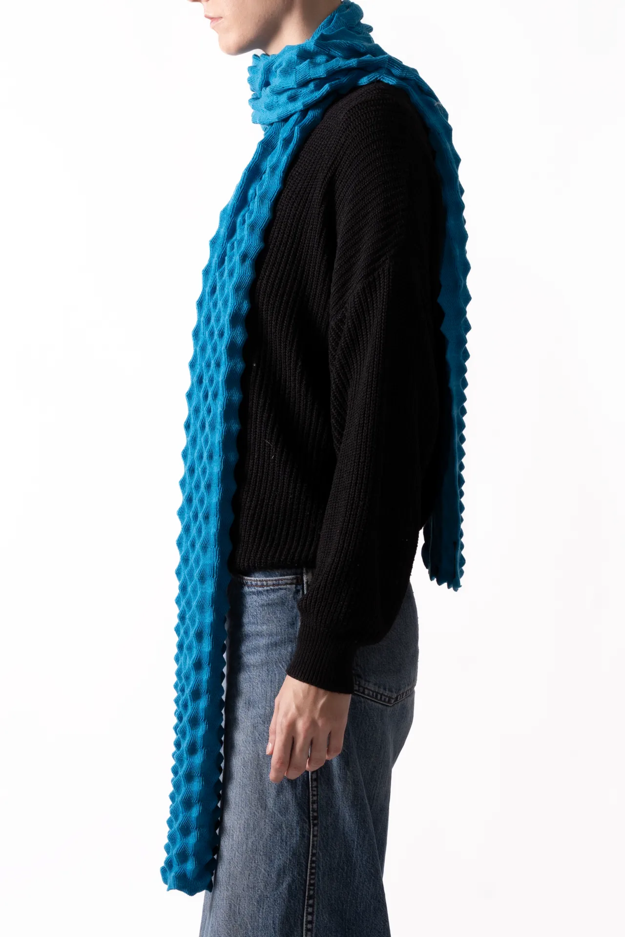 Echarpe picot bleue turquoise en laine Mérinos - Echarpe 100% française