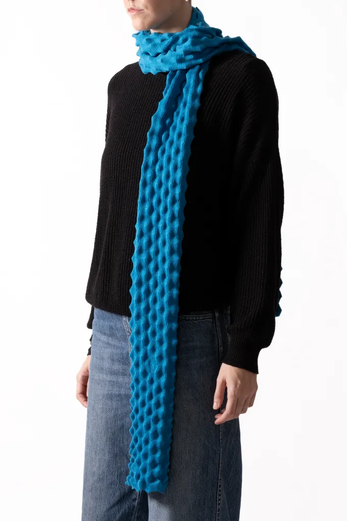 Echarpe picot bleue turquoise en laine Mérinos - Echarpe 100% française