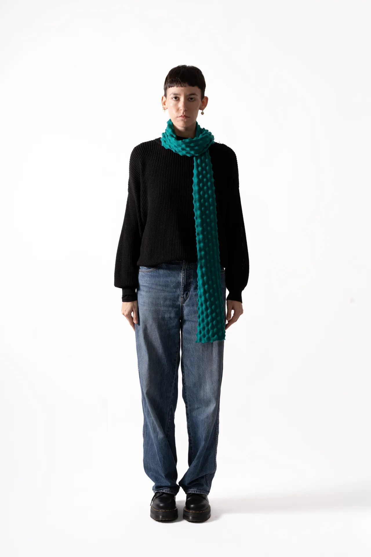 Emerald green picot scarf in Merino wool - Scarf 100% French