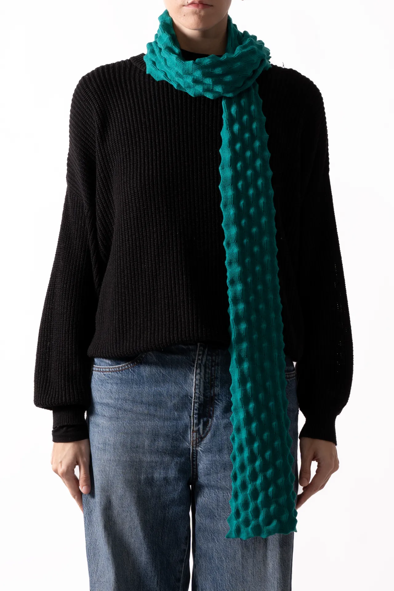 Emerald green picot scarf in Merino wool - Scarf 100% French