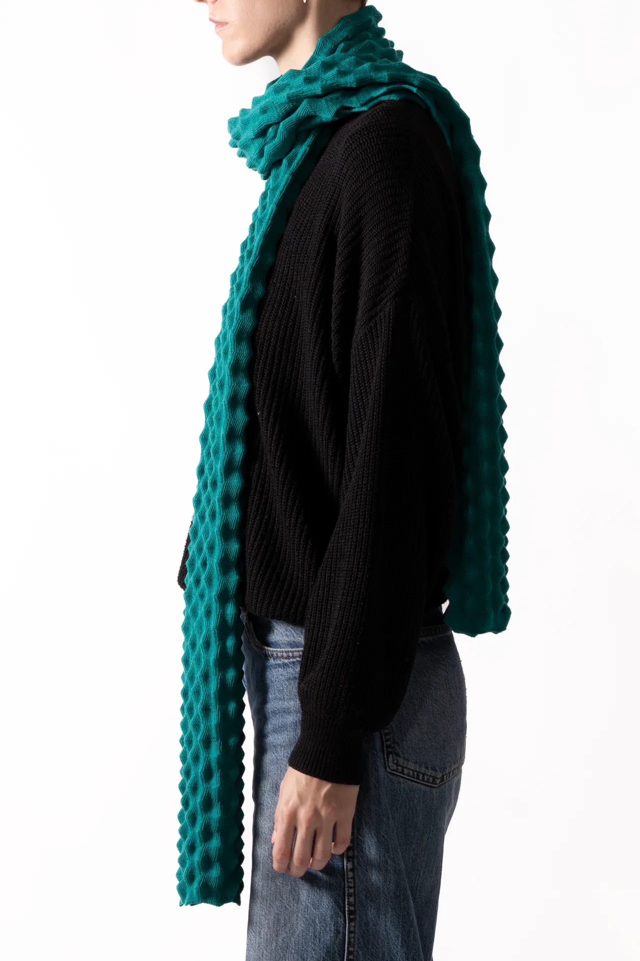 Emerald green picot scarf in Merino wool - Scarf 100% French