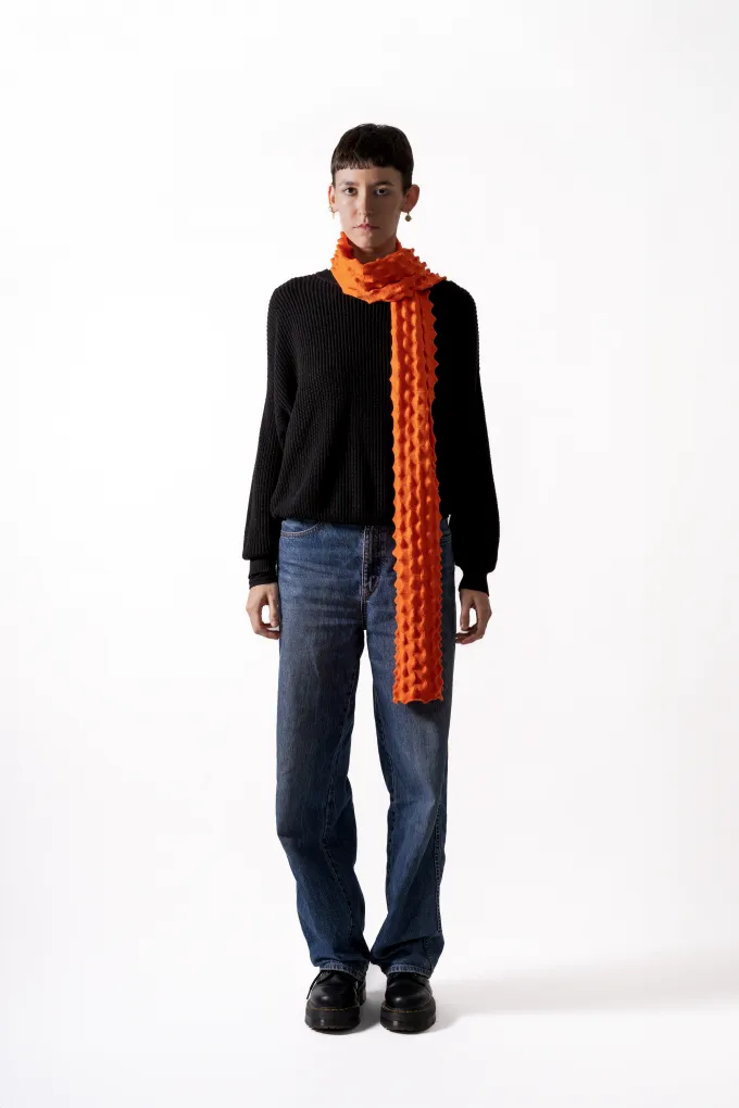 Echarpe picot Orange en laine Mérinos - Echarpe 100% française